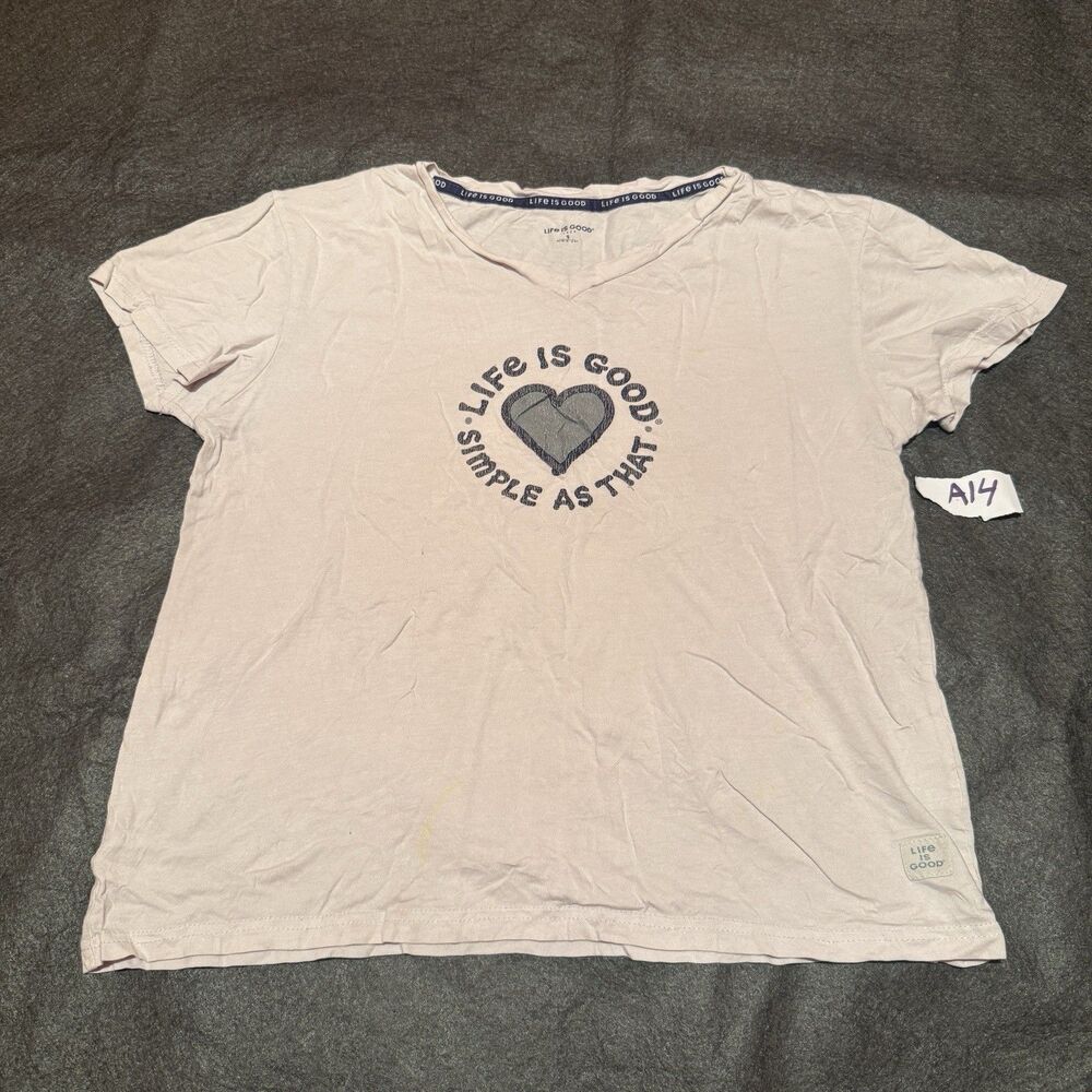 Life is Good Womens TShirt S Small Beige Short Sleeve Tee Shirt Basic Casual